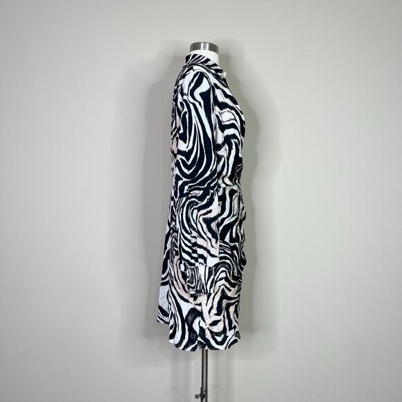 by Anthropologie | Abstract Graphic Zebra Print Black White Draped Mini Dress 14 - Picture 5 of 10